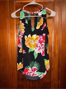 Old Navy Black Floral Keyhole Camisole with Pink and Yellow Blooms